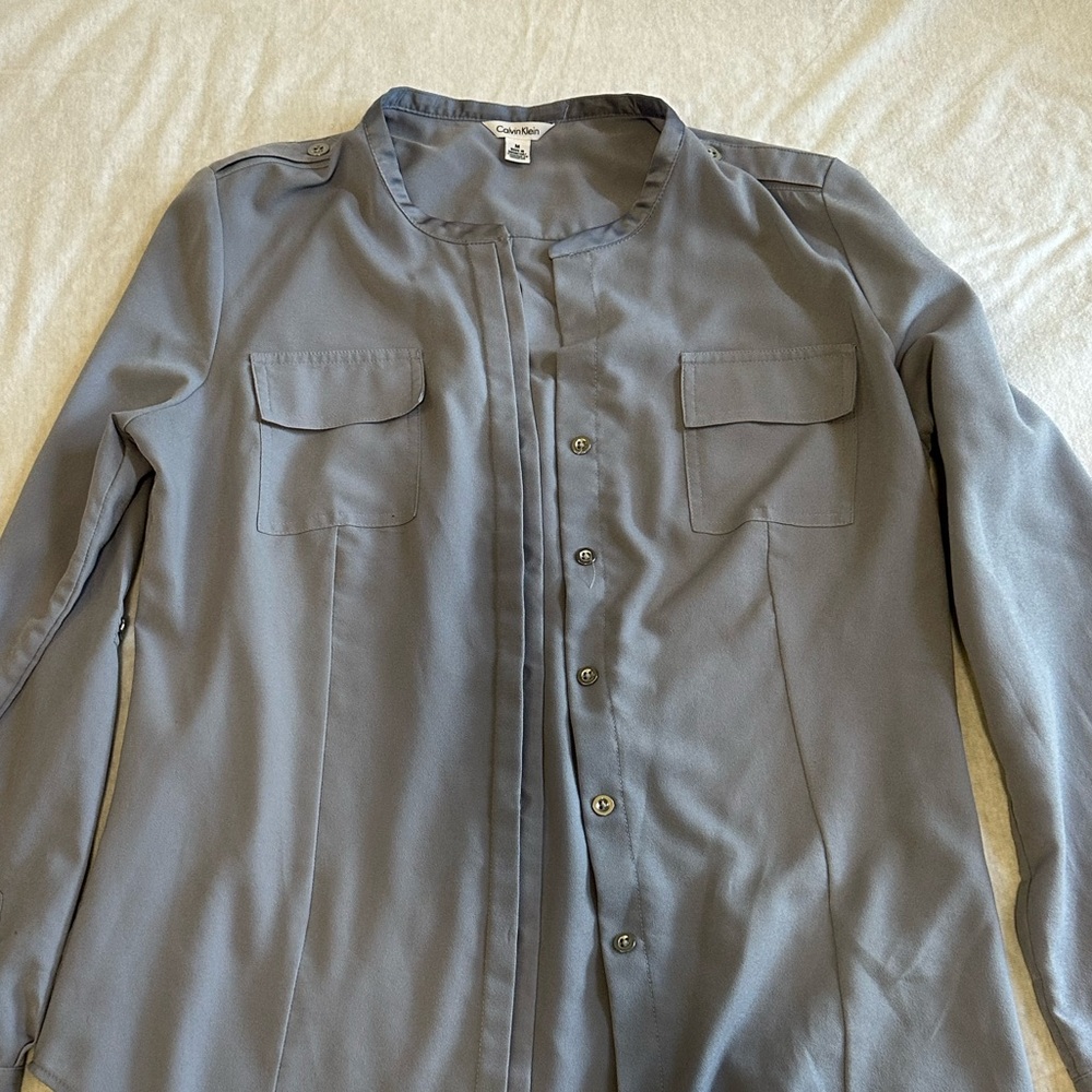 Calvin Klein button up Light Gray Blouse